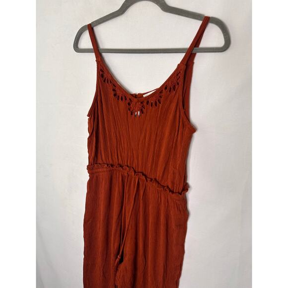Patrons of Peace Jumpsuit Rust Brown Boho Flare Leg Cutout Hippie Granola Girl M - Picture 4 of 7